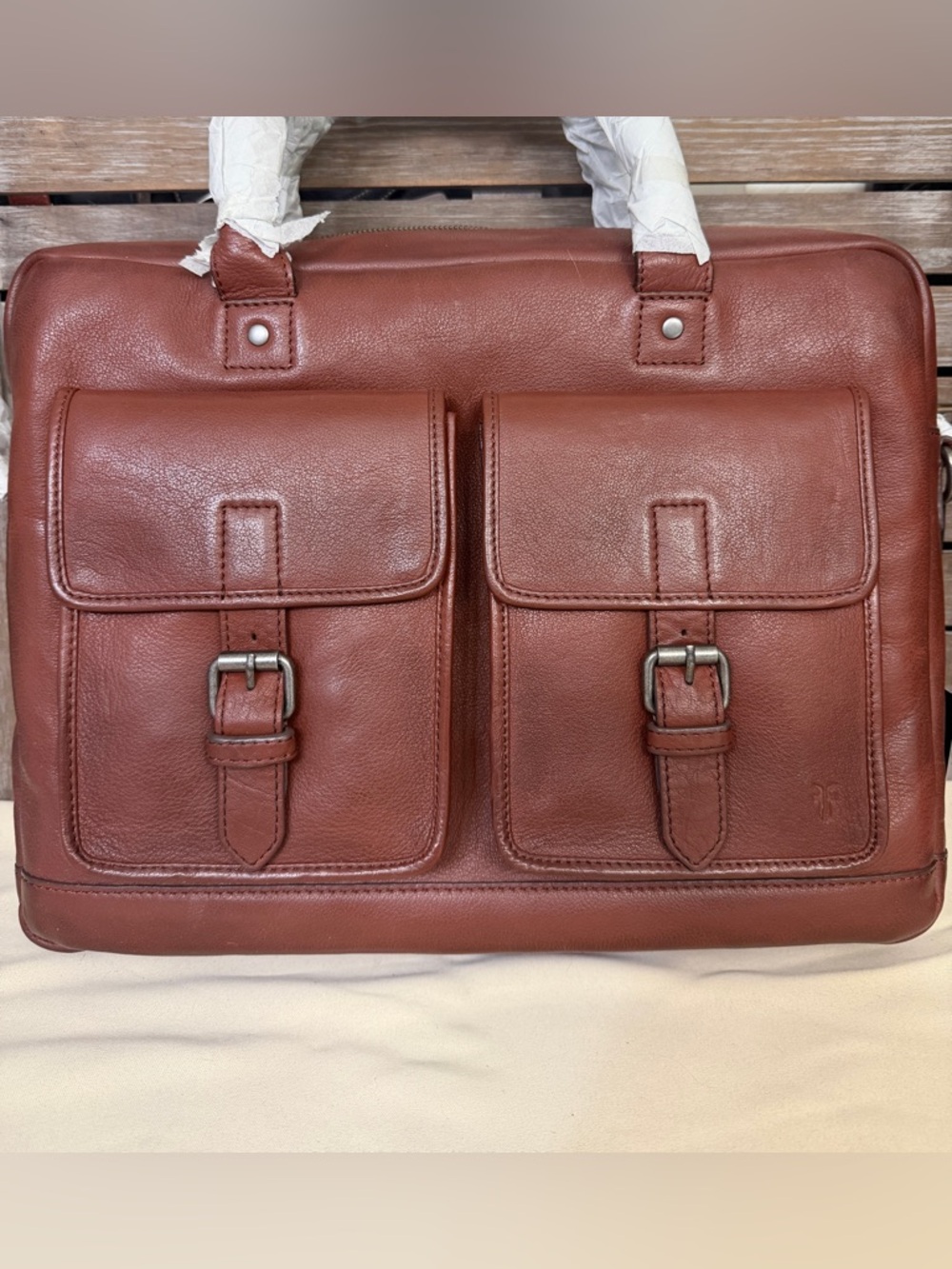 Frye Brown Leather Men's Briefcase cognac new nwt retail $458 attache